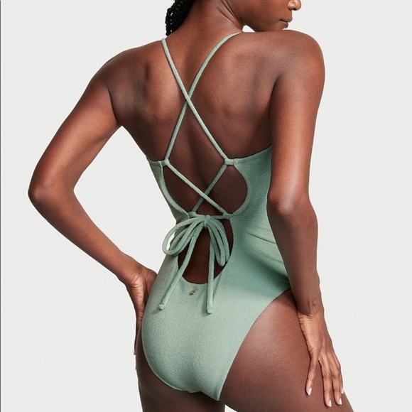 NWT Essential Terry Strappy Back Scoop One-Piece - Picture 3 of 7